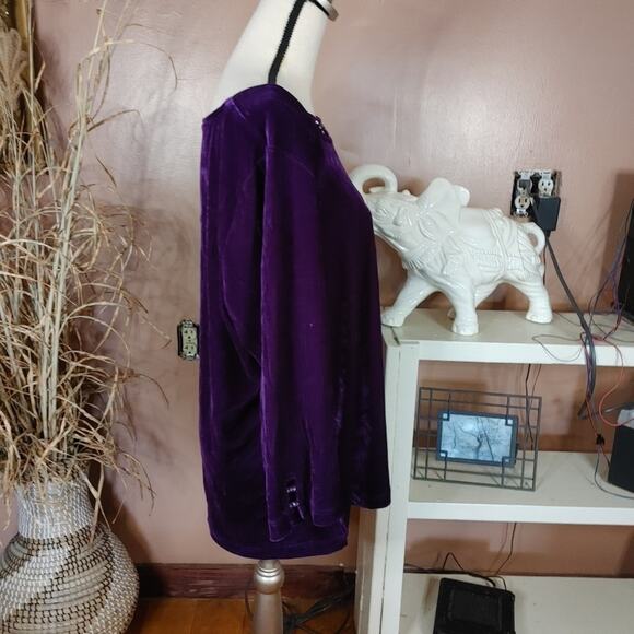Quacker Factory Size XL Extra Large Purple Velvet Jewel Long Sleeve Fancy Blouse - Picture 11 of 12